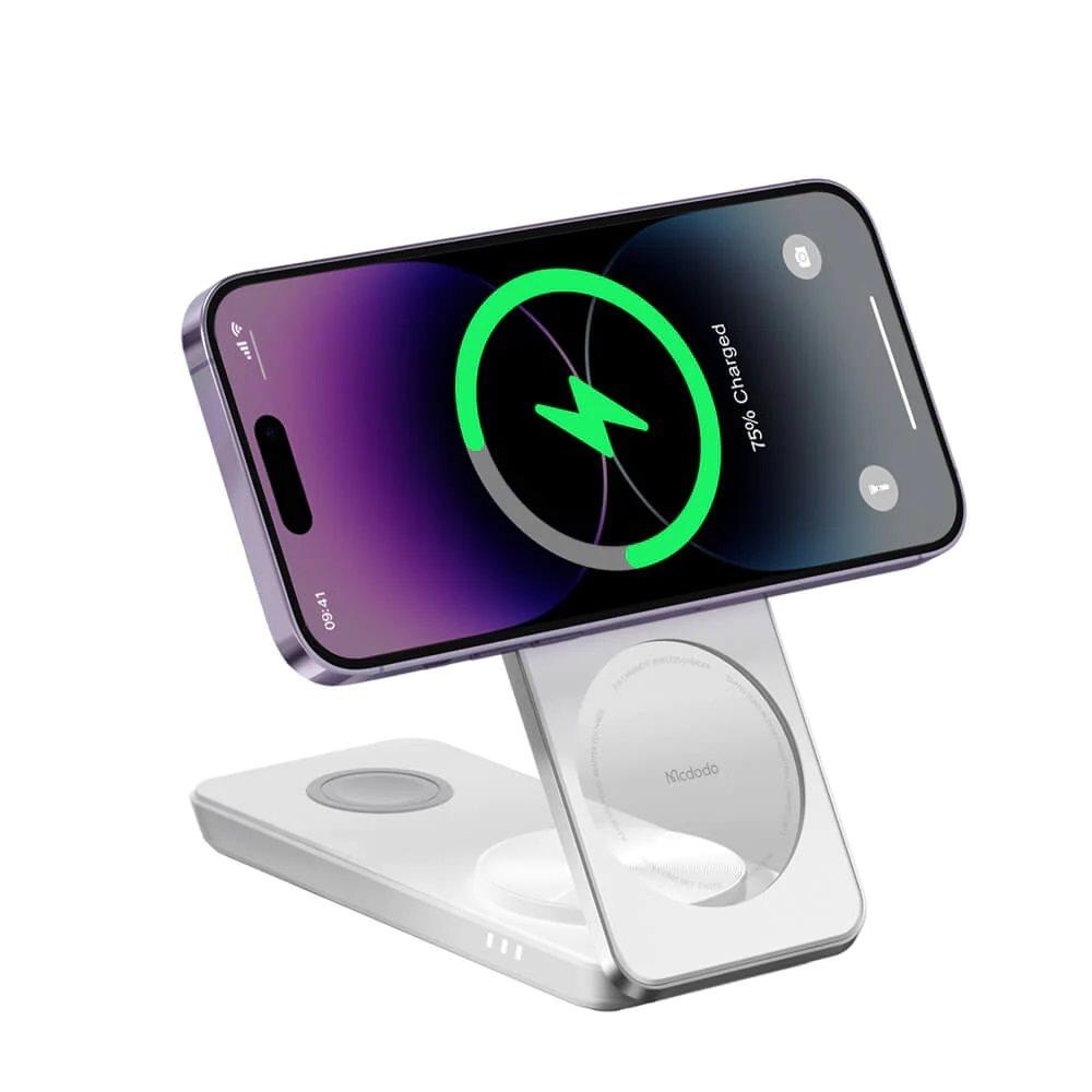 Mcdodo 3in1 Foldable Magnetic Wireless Charger and Stand - White Mcdodo 3in1 Foldable Magnetic Wireless Charger and Stand - White