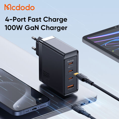 Mcdodo 4 Port 100W GaN Fast Charger EU Plug with Type C Cable - Black