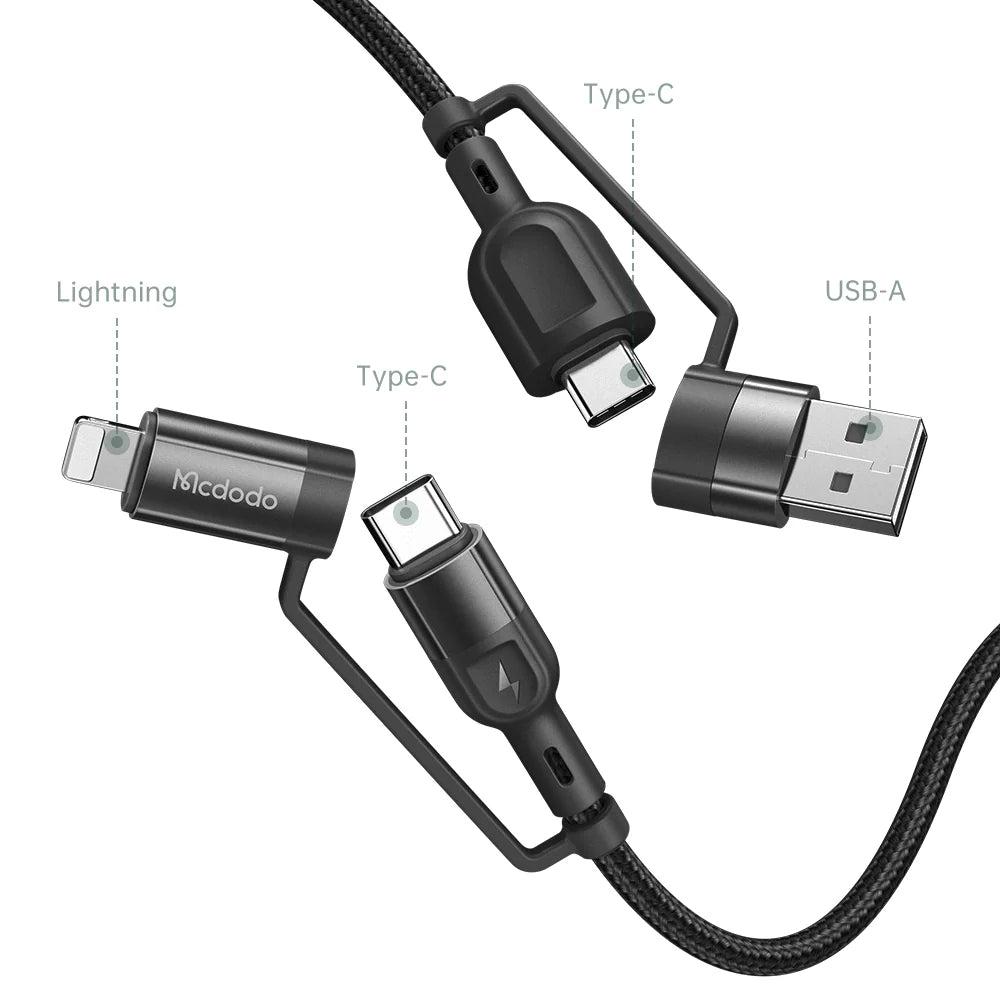 Mcdodo 4 in 1 PD Fast Charge Data Cable 1.2m Multi-Device Use - Black Mcdodo 4 in 1 PD Fast Charge Data Cable 1.2m Multi-Device Use - Black