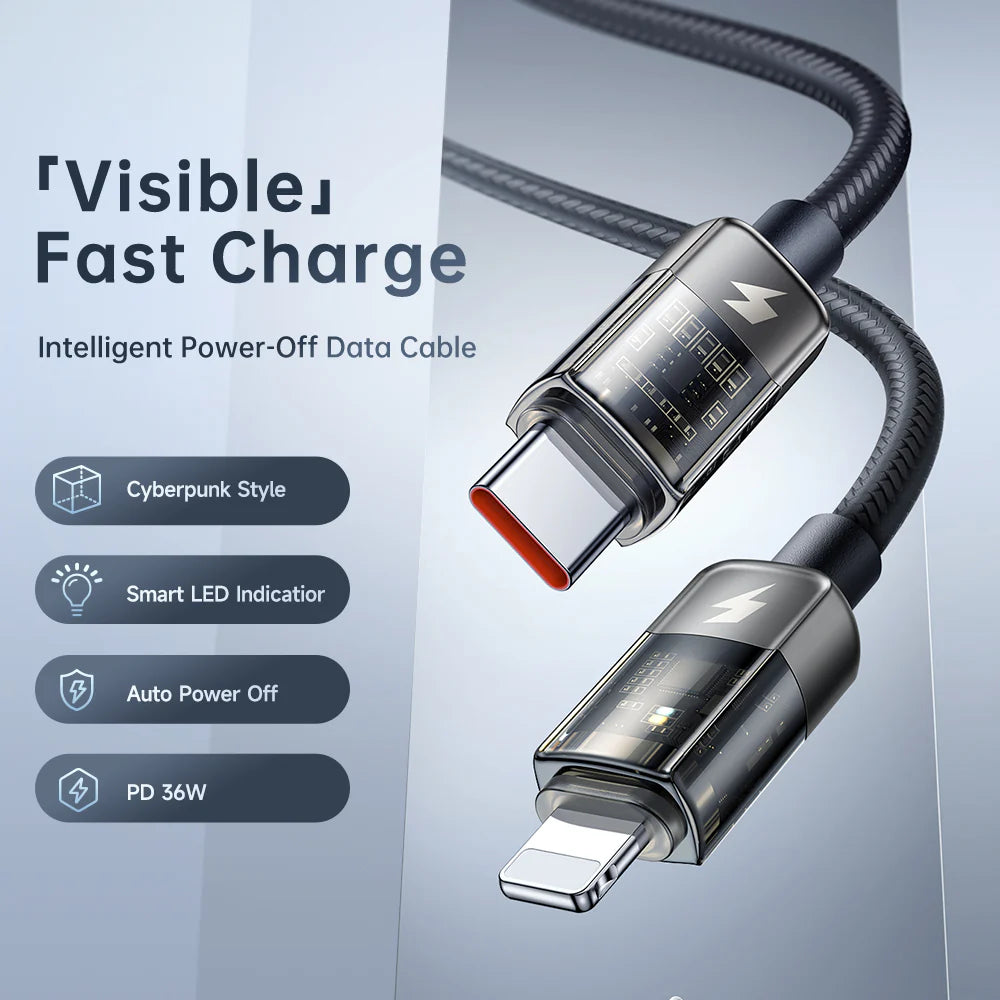 Mcdodo Auto Power Off Type C to Lightning Transparent Cable 1.2m - Black Mcdodo Auto Power Off Type C to Lightning Transparent Cable 1.2m - Black