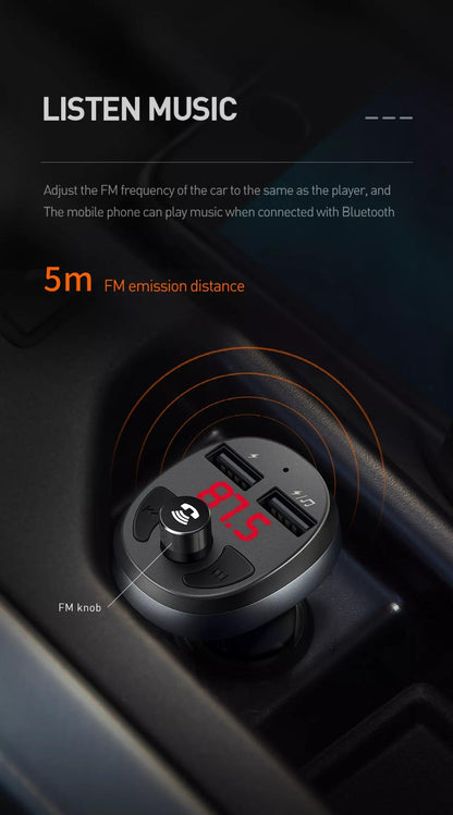 Mcdodo Bluetooth FM Transmitter Car Charger - 5V/3A Fast Charge(Black)