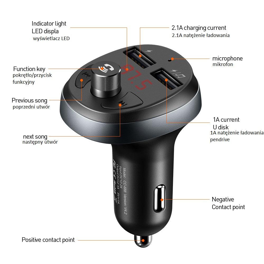 Mcdodo Bluetooth FM Transmitter Car Charger 5V 3A Fast Charge - Black Mcdodo Bluetooth FM Transmitter Car Charger 5V 3A Fast Charge - Black