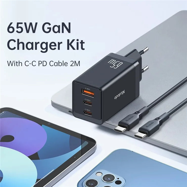 Mcdodo GaN 5 Mini 65W Fast Charger & C to C Cable - Black