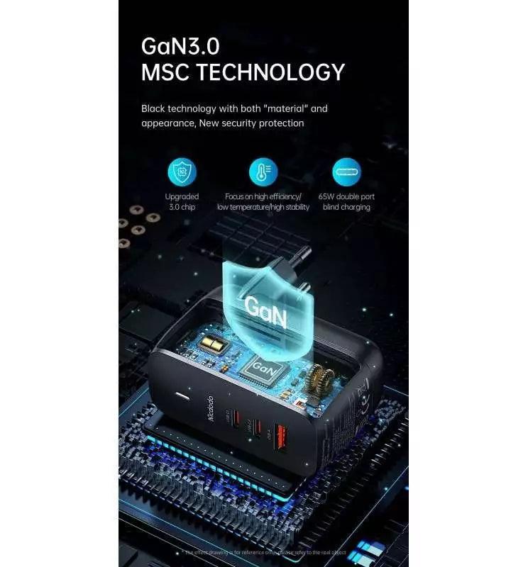 Mcdodo GaN 65W Multi Port Fast Charger Charge 3 Devices Fast - Black Mcdodo GaN 65W Multi Port Fast Charger Charge 3 Devices Fast - Black