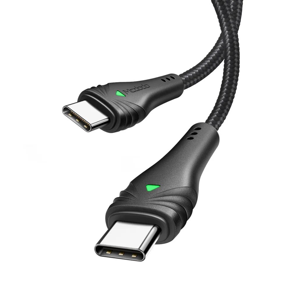 Mcdodo Type C to Type C 2m Braided Cable 3A with LED Light - Black Mcdodo Type C to Type C 2m Braided Cable 3A with LED Light - Black