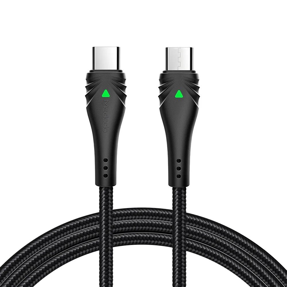 Mcdodo Type C to Type C 2m Braided Cable 3A with LED Light - Black Mcdodo Type C to Type C 2m Braided Cable 3A with LED Light - Black