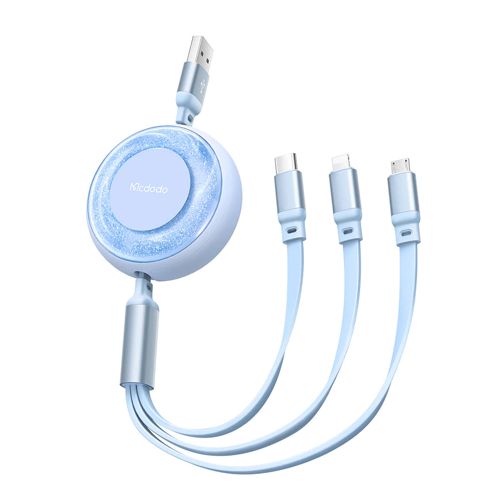 Mcdodo USB Retractable Cable for Lightning & Type C Convenient - Black & Blue Mcdodo USB Retractable Cable for Lightning & Type C Convenient - Black & Blue