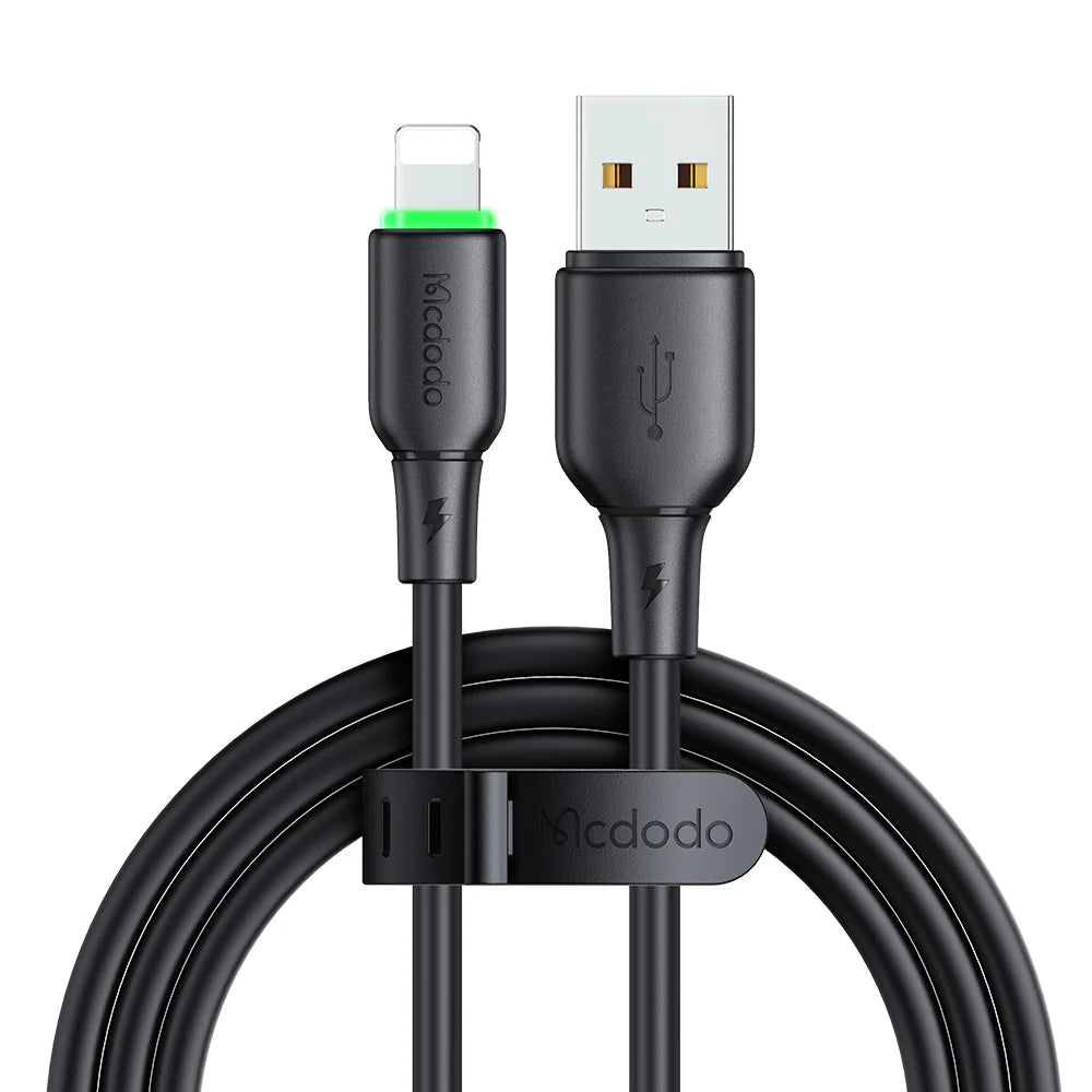 Mcdodo USB to Lightning Cable with LED Light 1.2m Fast Charging - Black & Beige Mcdodo USB to Lightning Cable with LED Light 1.2m Fast Charging - Black & Beige