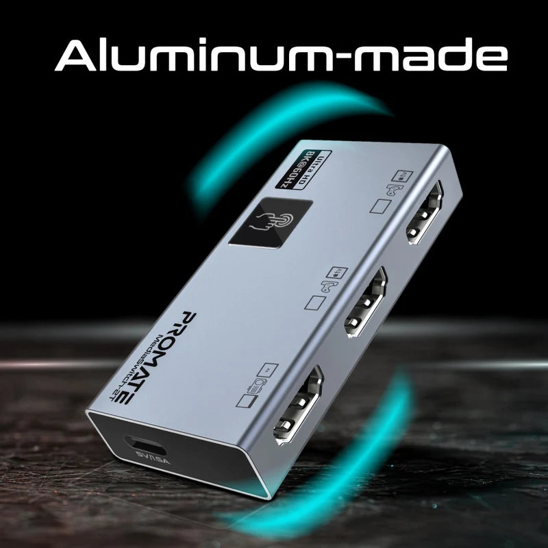 Promate MediaSwitch-2T Ultra-HD 8K@60Hz HDMI® Switch with Smart Touch Control