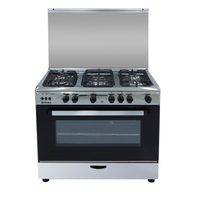 Nara NAXG/9200-BG/LC/FAN Gas Cooker, 90 cm, 5 Burners, Full Safety, Glossy Stainless Steel