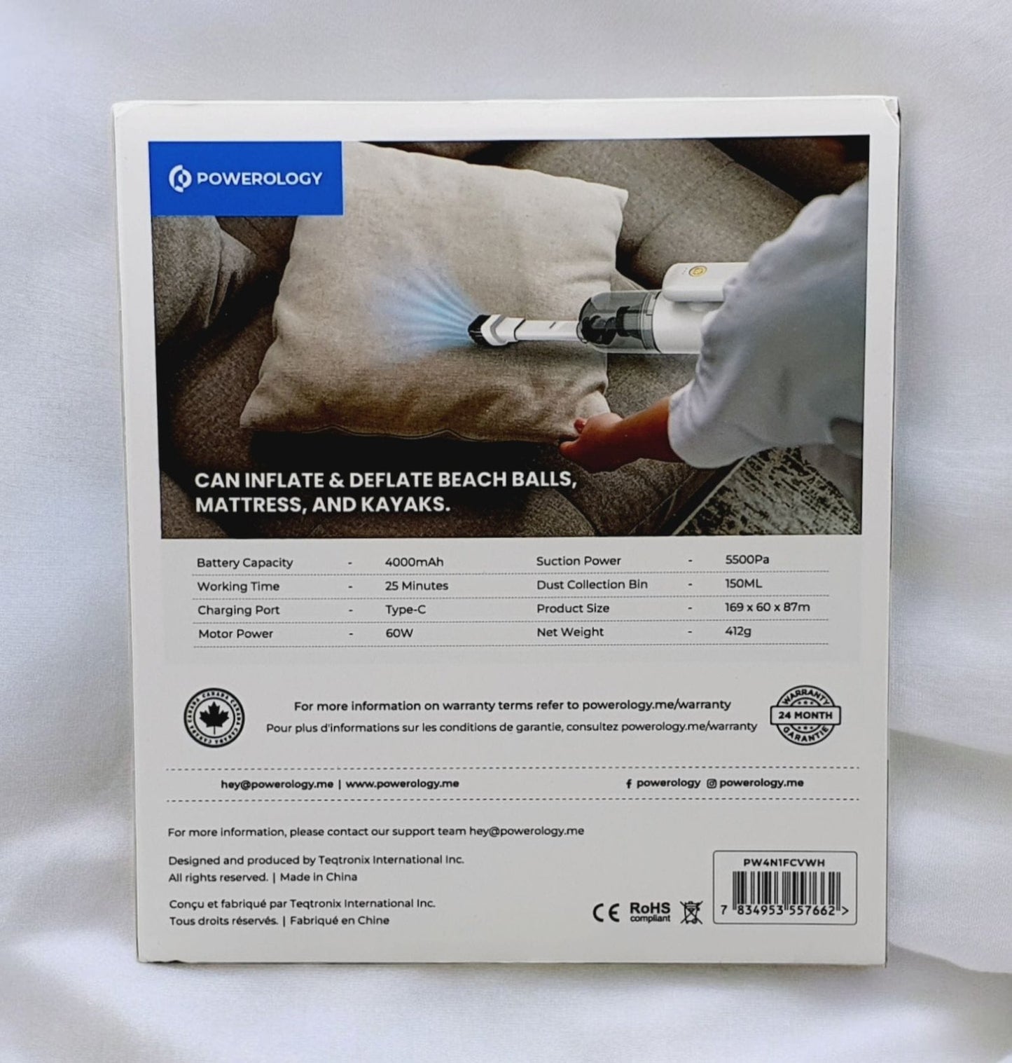 Powerology 4-in-1 Handheld Vacuum & Blower – White