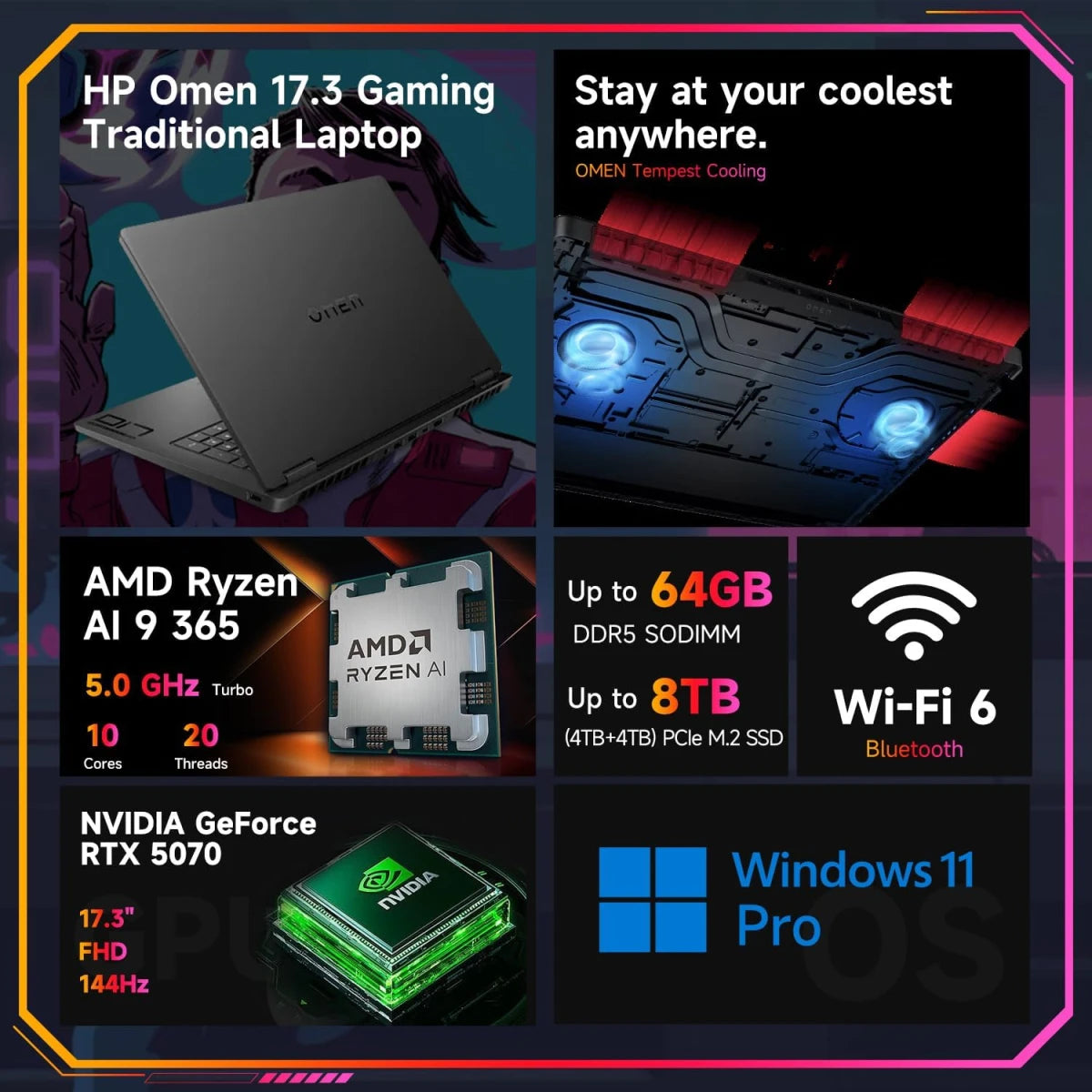 HP OMEN 17 (2025) 17-db1002ne - Ryzen AI 9 365, RTX 5070 8GB, 32GB, 1TB, 17.3" 2.5K 240Hz - Shadow Black