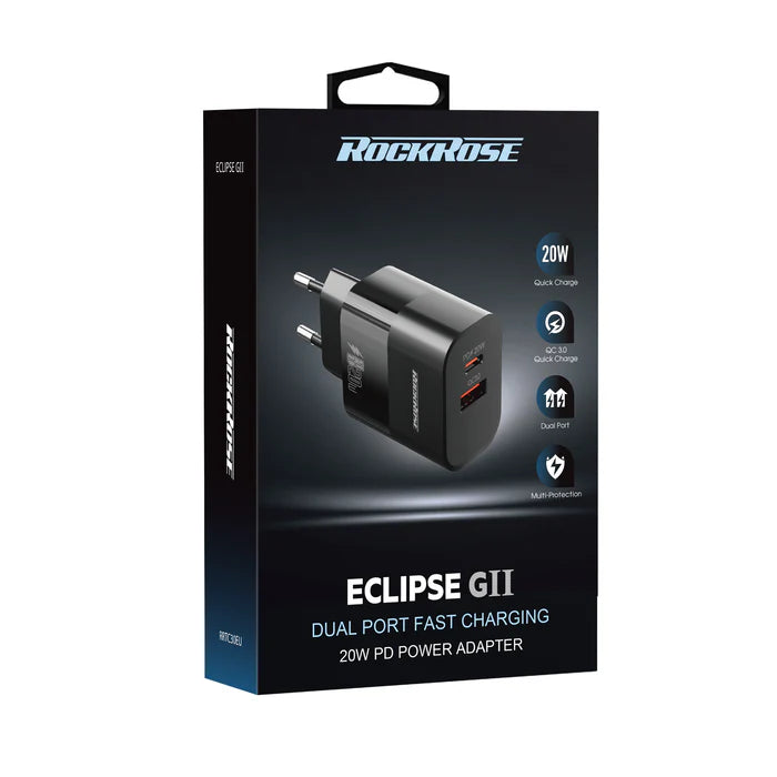 RockRose Eclipse GII 20W PD & QC 3.0 Dual Charger RockRose Eclipse GII 20W PD & QC 3.0 Dual Charger