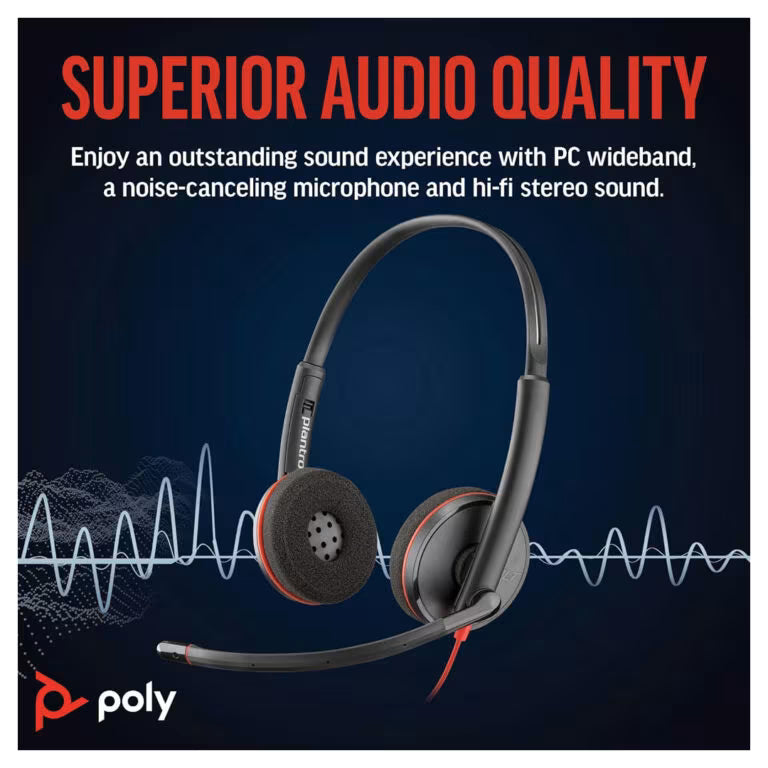 Poly Blackwire 3220 Wired Headset (Plantronics) – Noise-Canceling Stereo USB-C/USB-A | Zoom & Chromebook Certified