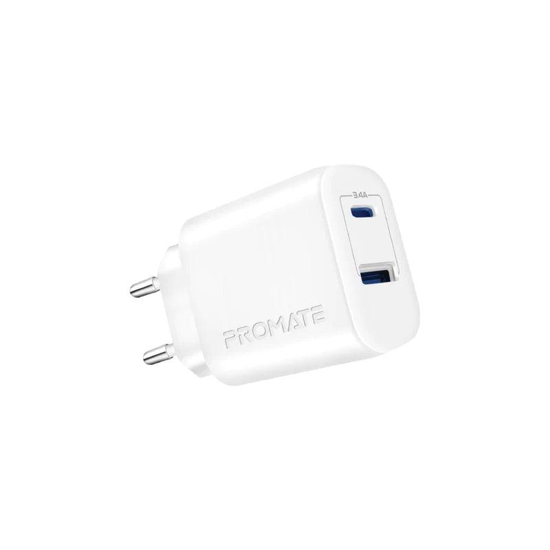 PROMATE BiPlug 2 17W Dual Port High Speed Charger - White
