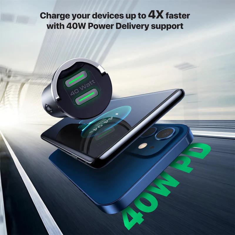 PROMATE Bullet PD40 Car Charger with Dual USB C 40W Power 