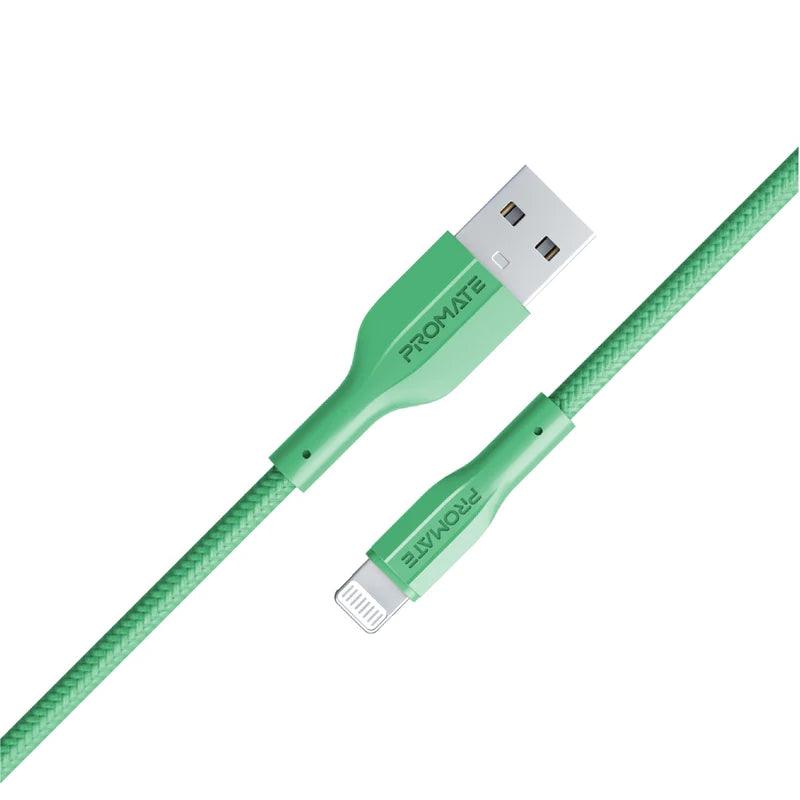 PROMATE XCord Ai Durable Fast Charging Cable for Apple Devices - Green