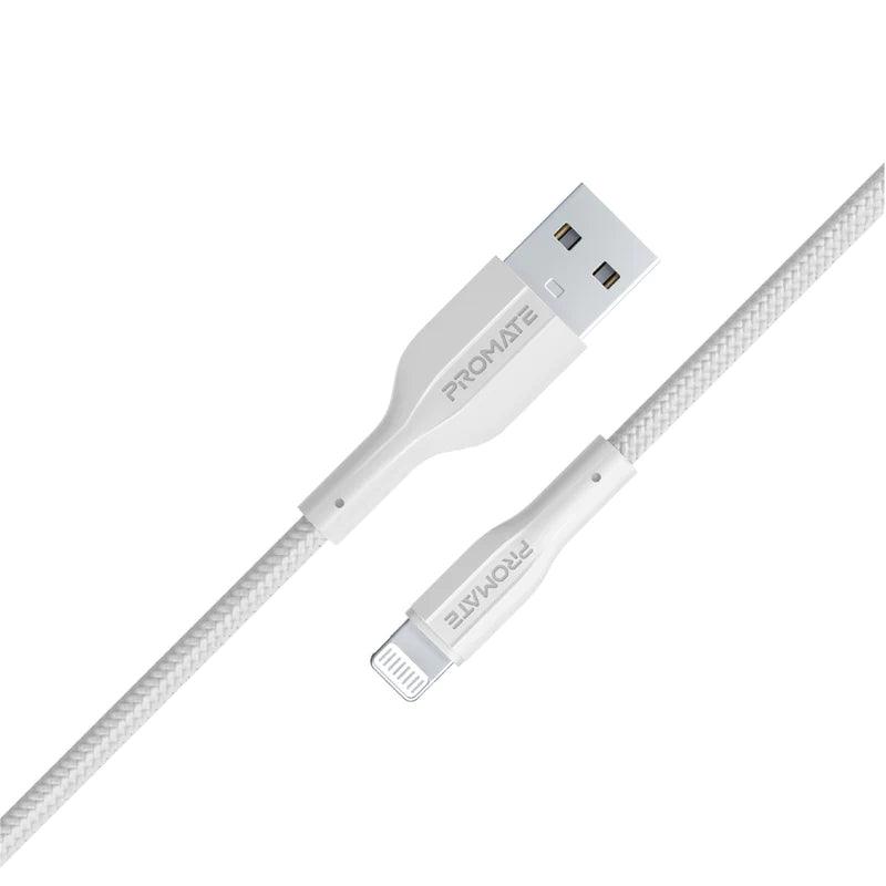PROMATE XCord Ai Durable Fast Charging Cable for Apple Devices - White