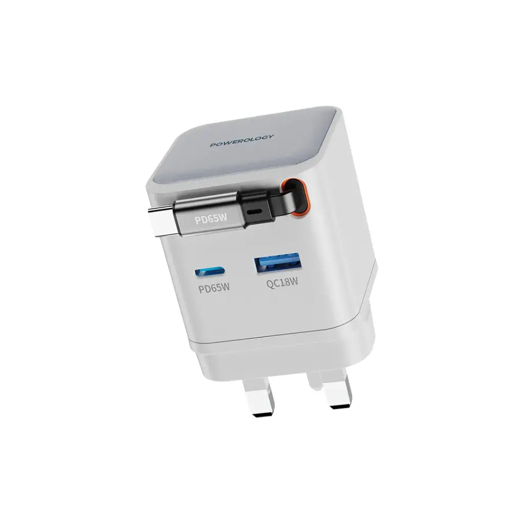Powerology Retractable Dual-Port GaN Charger – Compact & Fast Powerology Retractable Dual-Port GaN Charger – Compact & Fast