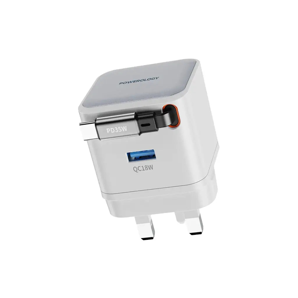 Powerology Retractable GaN Charger – Single Port | Compact & Fast