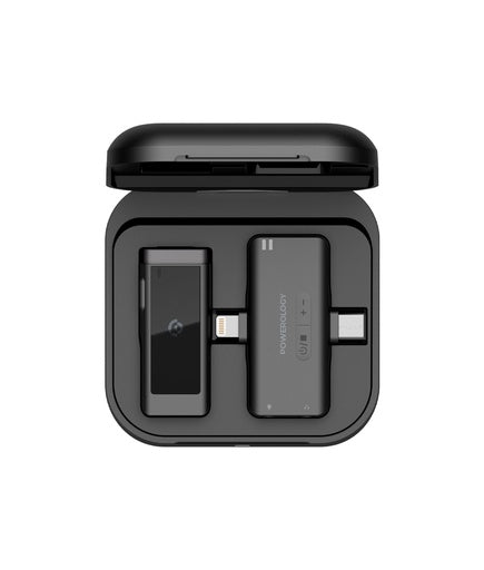 Powerology MFI Dual Connector Wireless Lavalier Microphone – Black Powerology MFI Dual Connector Wireless Lavalier Microphone – Black