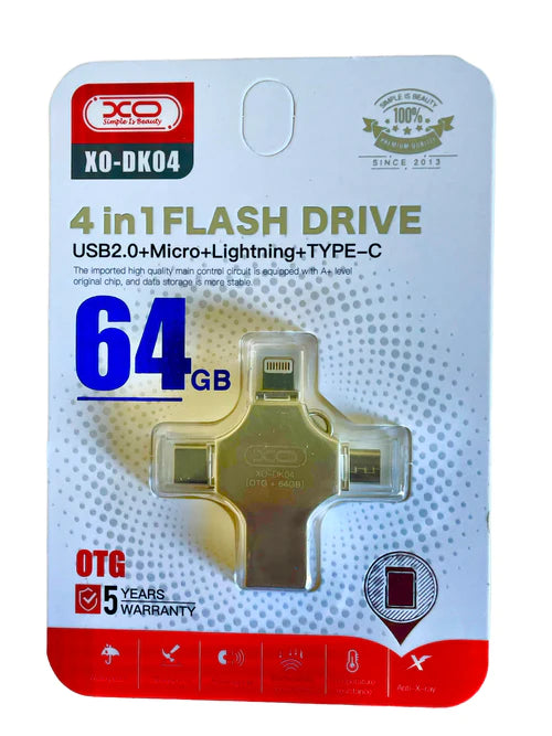 XO DK04 USB2.0 4 in 1 Lightning Flash Disk (64 GB)