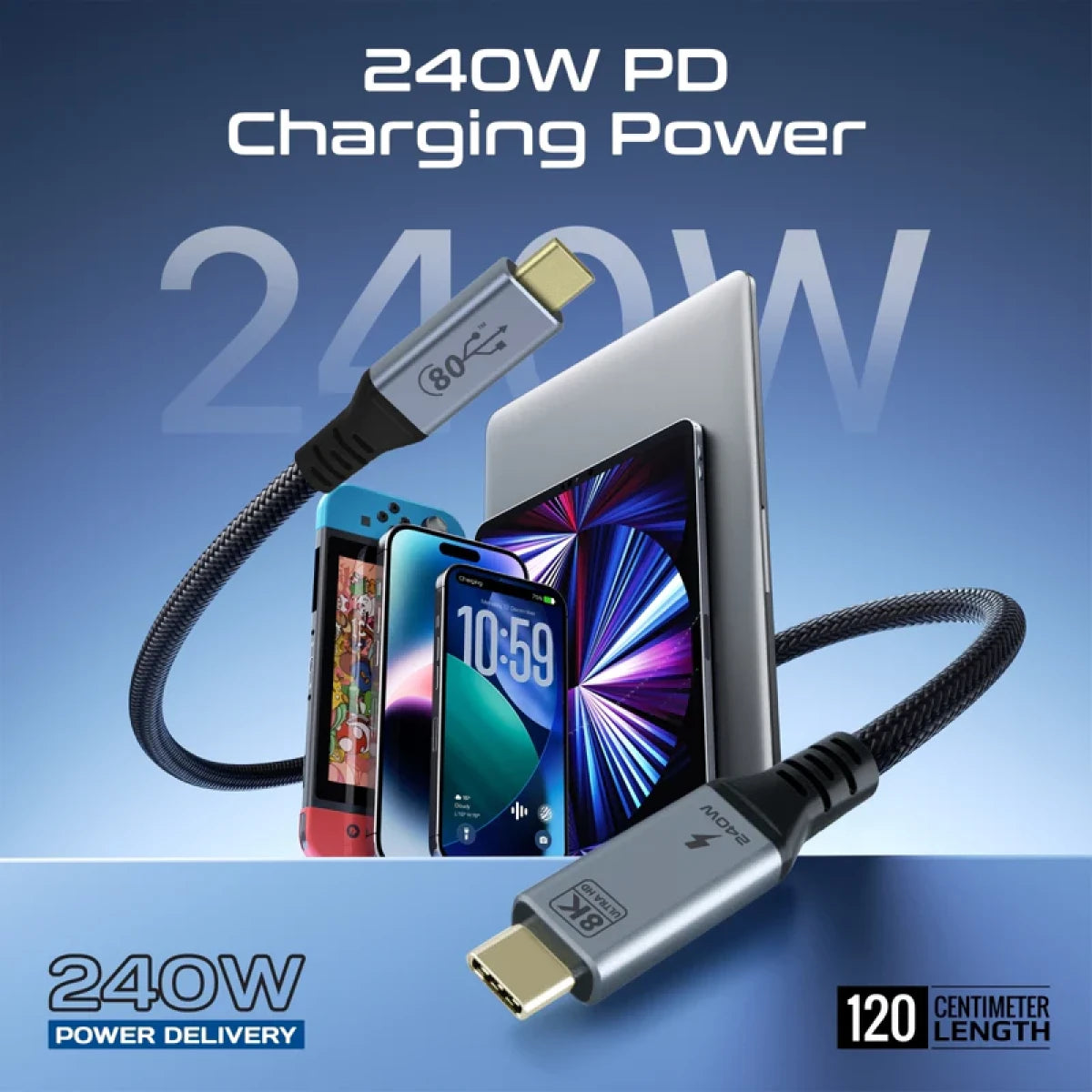 Promate PowerBolt5-80G 80Gbps USB4 Cable - 240W PD Promate PowerBolt5-80G 80Gbps USB4 Cable - 240W PD
