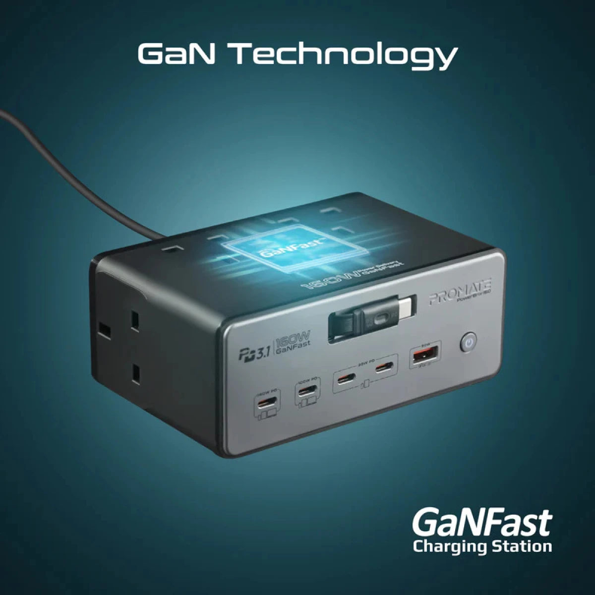 Promate PowerBrix-160W GaN PD 3.1 Charging Station with Quad AC Sockets - EU
