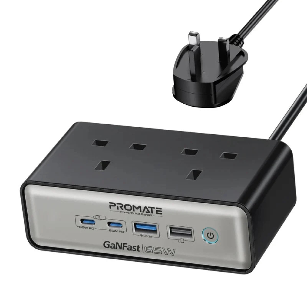 Promate PowerBrix2-GaN65 65W Power Delivery GaN Charging Station with Dual AC Sockets