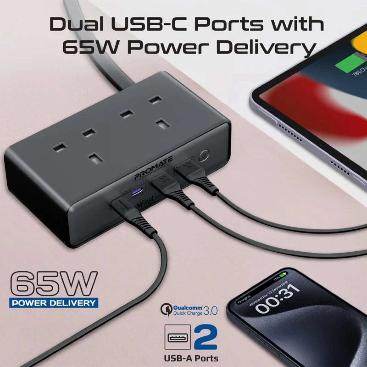 Promate PowerBrix2-GaN65 65W Power Delivery GaN Charging Station with Dual AC Sockets Promate PowerBrix2-GaN65 65W Power Delivery GaN Charging Station with Dual AC Sockets