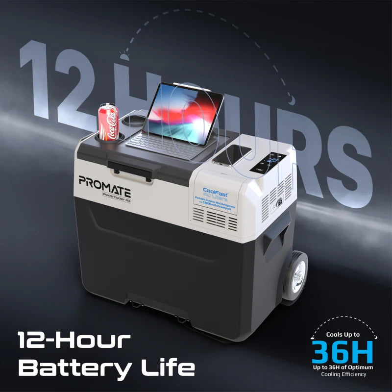 Promate PowerCooler-40 CoolFast™ 40 Liters Portable Outdoor Mini Refrigerator with 52000mAh Powerpack
