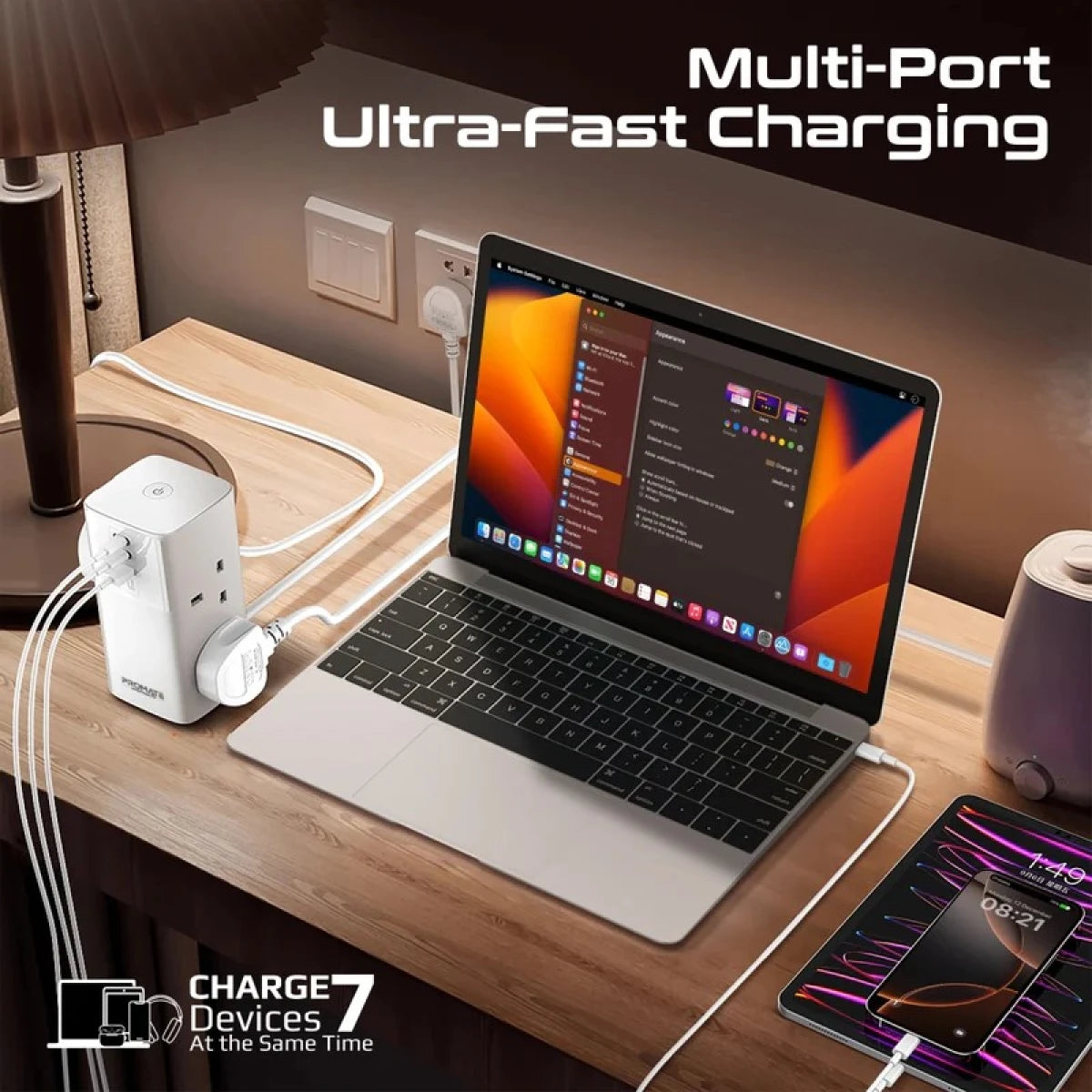 محطة شحن متعددة المنافذ من بروميت باور تاور بقدرة 70 واط مزودة بأربعة منافذ تيار متردد