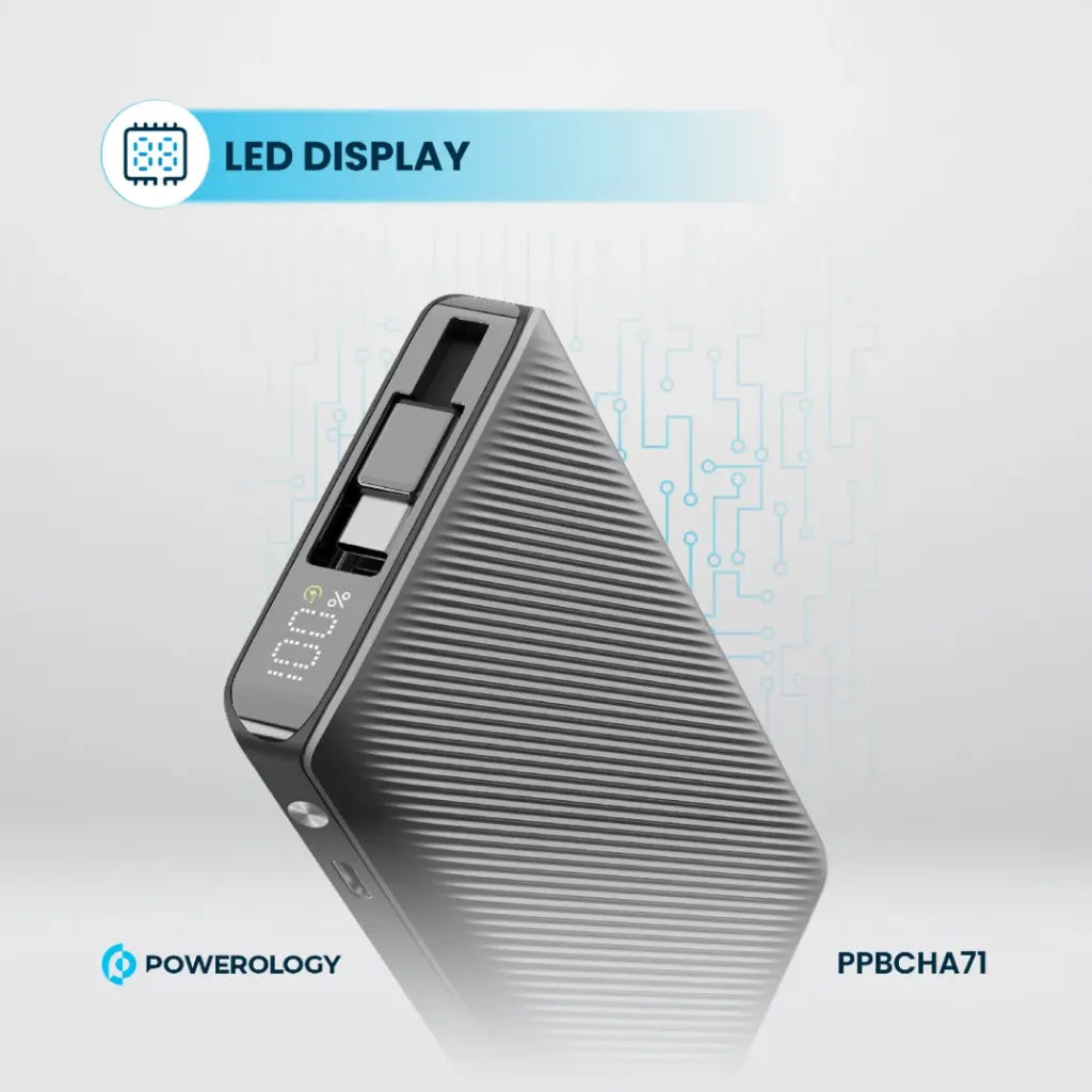 Powerology 10000mAh Retractable Cable Power Bank – 22W Powerology 10000mAh Retractable Cable Power Bank – 22W