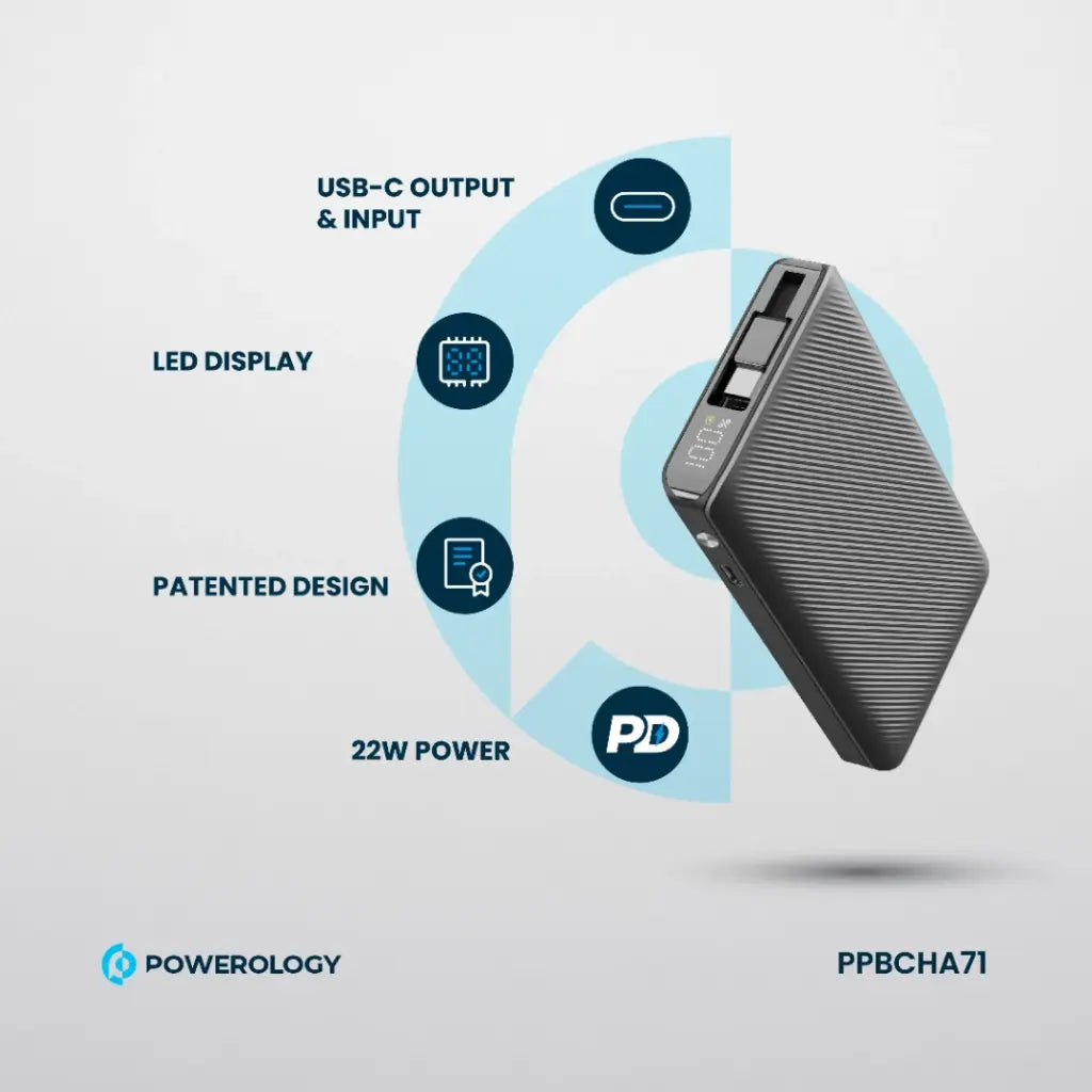 Powerology 10000mAh Retractable Cable Power Bank – 22W Powerology 10000mAh Retractable Cable Power Bank – 22W