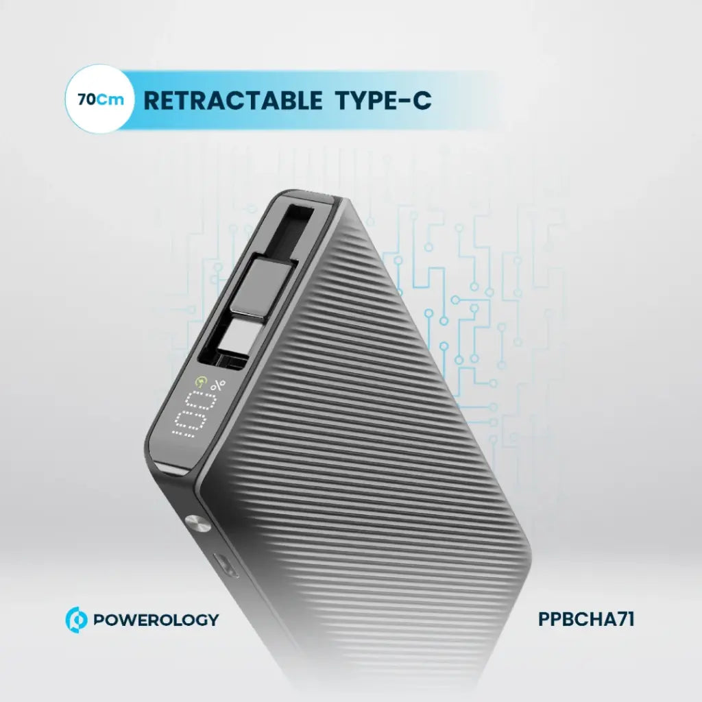 Powerology 10000mAh Retractable Cable Power Bank – 22W Powerology 10000mAh Retractable Cable Power Bank – 22W