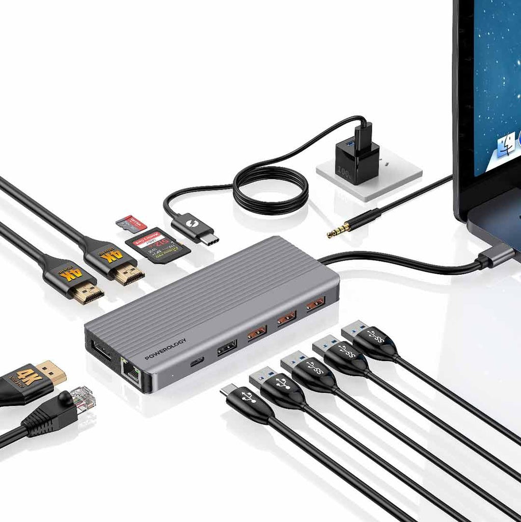 Powerology 13-in-1 USB-C Hub with 4K HDMI, 100W PD & Ethernet Powerology 13-in-1 USB-C Hub with 4K HDMI, 100W PD & Ethernet