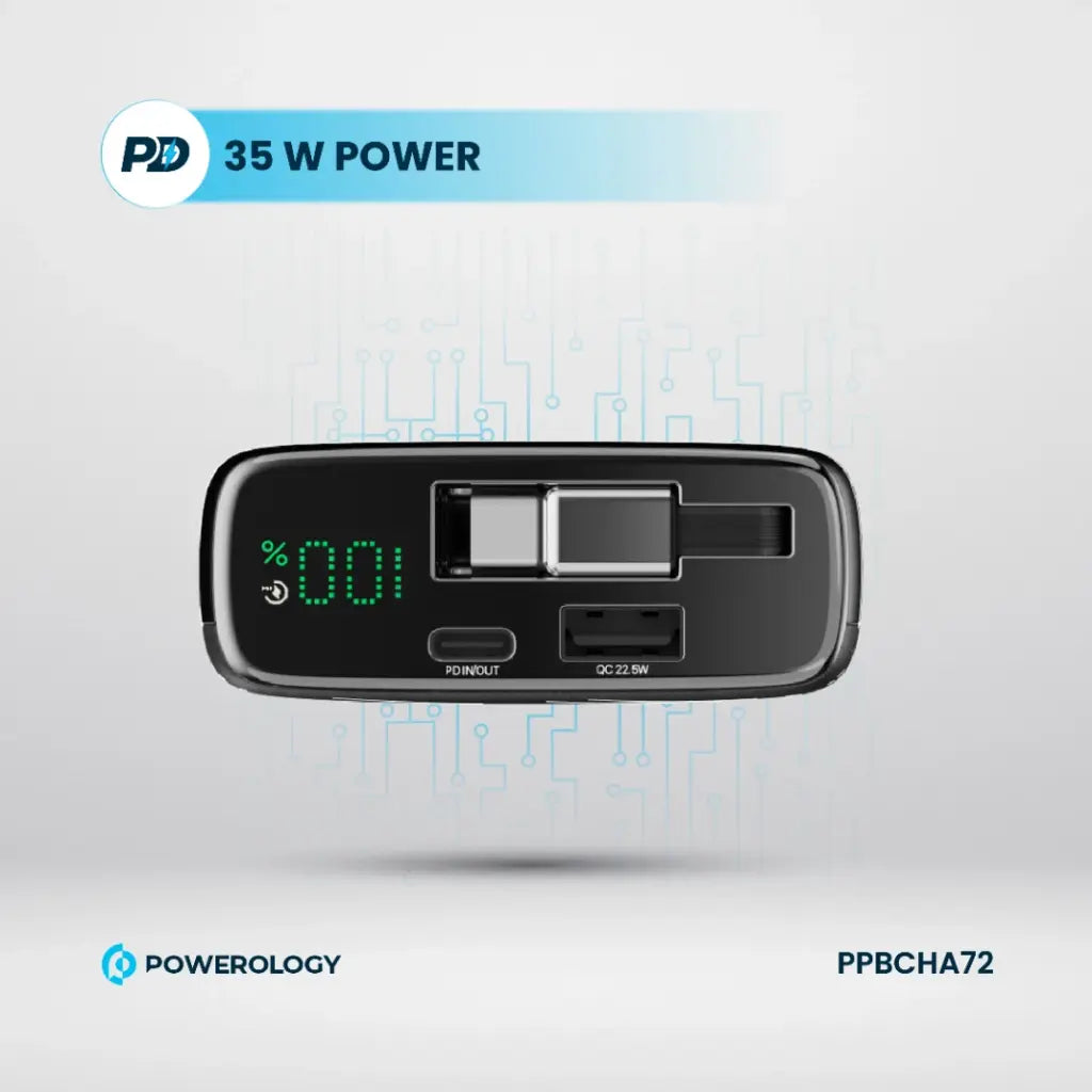 Powerology 20000mAh Retractable Cable Power Bank 35W Powerology 20000mAh Retractable Cable Power Bank 35W