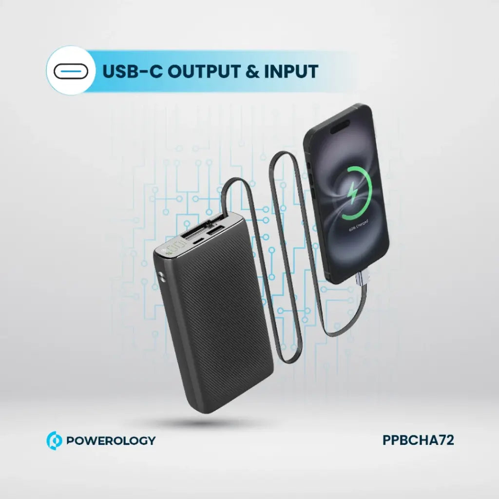 Powerology 20000mAh Retractable Cable Power Bank 35W Powerology 20000mAh Retractable Cable Power Bank 35W