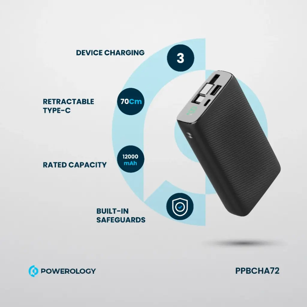 Powerology 20000mAh Retractable Cable Power Bank 35W Powerology 20000mAh Retractable Cable Power Bank 35W