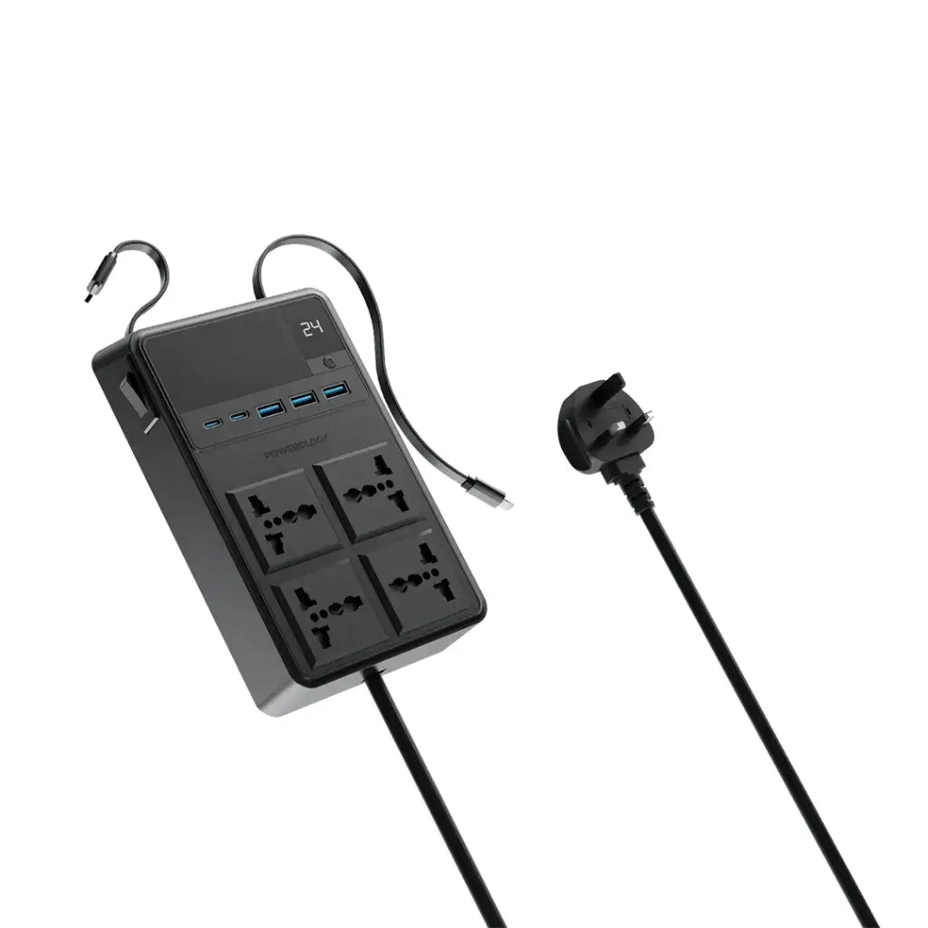 Powerology 2500W Power Strip with 4 AC Ports & Retractable Cables Powerology 2500W Power Strip with 4 AC Ports & Retractable Cables