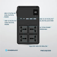 مشترك كهرباء Powerology 2500W بـ4 منافذ وكوابل مدمجة