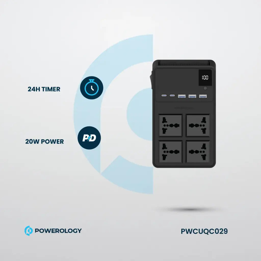 Powerology 2500W Power Strip with 4 AC Ports & Retractable Cables Powerology 2500W Power Strip with 4 AC Ports & Retractable Cables