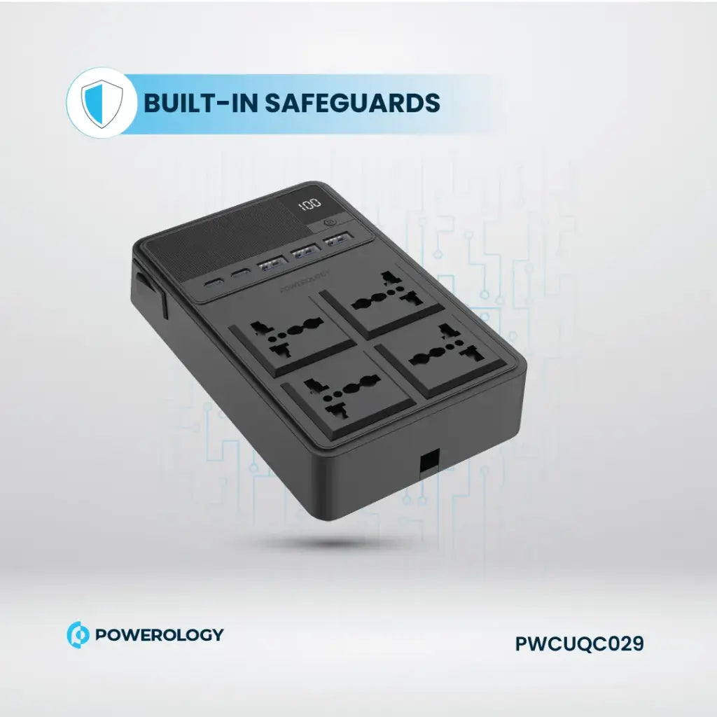 Powerology 2500W Power Strip with 4 AC Ports & Retractable Cables Powerology 2500W Power Strip with 4 AC Ports & Retractable Cables