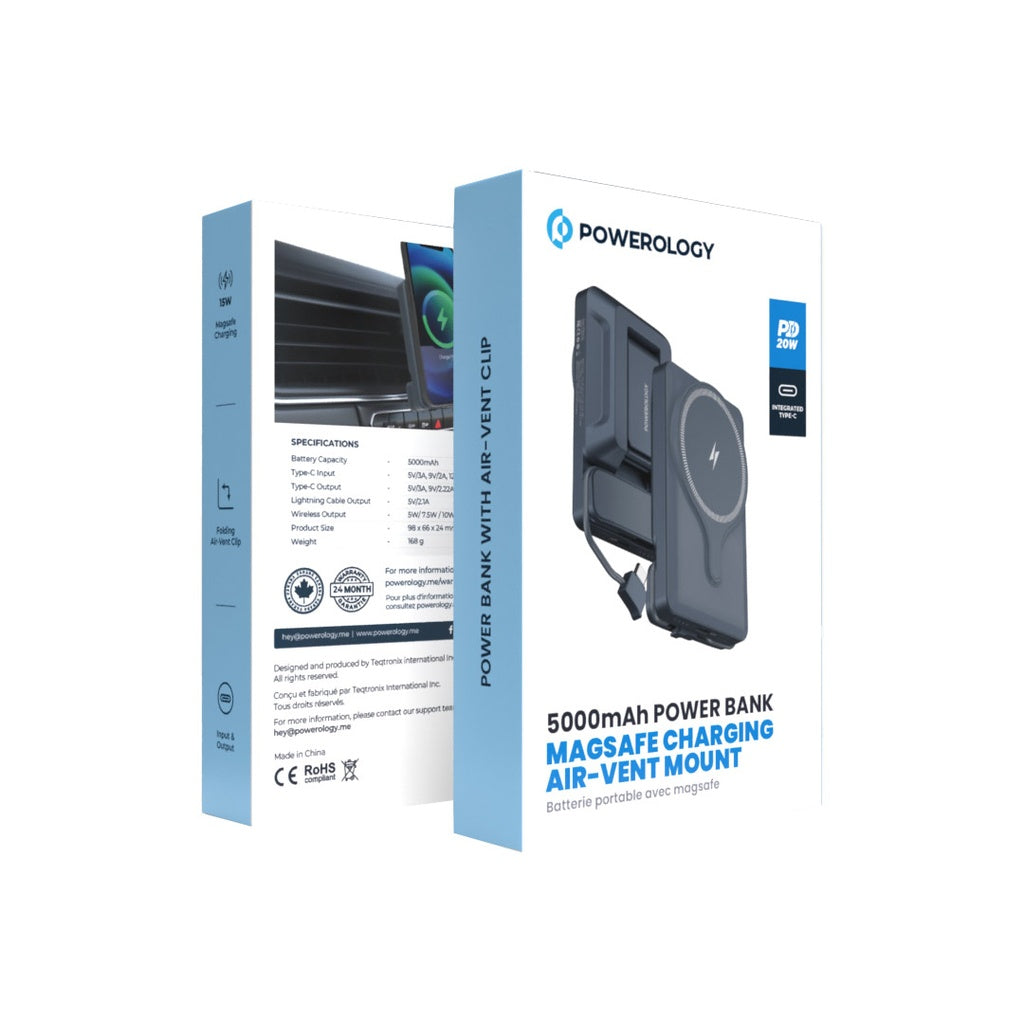 Powerology 5000mAh Magnetic Wireless Car Charger Mount Powerology 5000mAh Magnetic Wireless Car Charger Mount