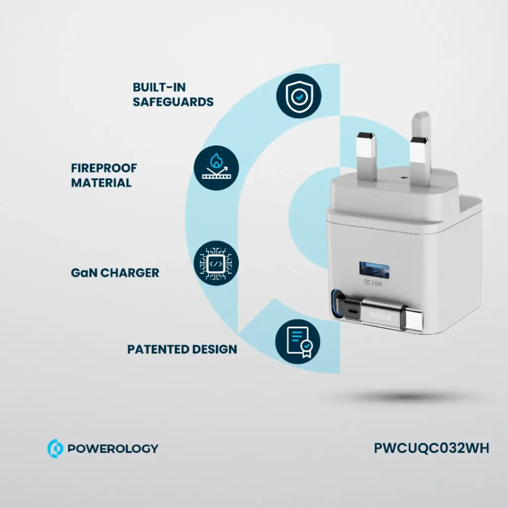 Powerology Retractable GaN Charger – Single Port | Compact & Fast