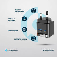 شاحن Powerology GaN بمنفذين وقابس قابل للسحب