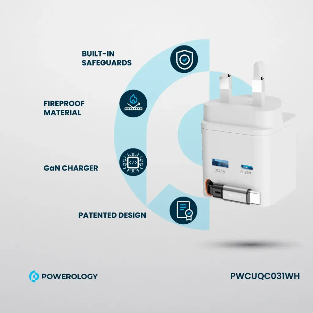 Powerology Retractable Dual-Port GaN Charger – Compact & Fast Powerology Retractable Dual-Port GaN Charger – Compact & Fast