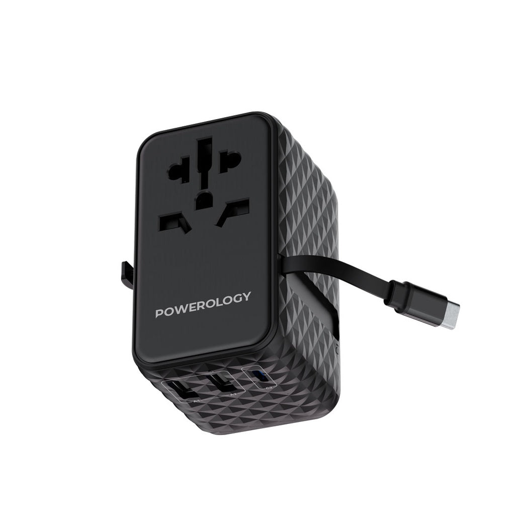 Powerology GaN Universal Charger with Retractable Type-C Cable Powerology GaN Universal Charger with Retractable Type-C Cable