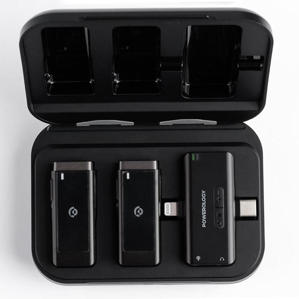 Powerology MFI Dual Connector Wireless Lavalier Microphone x2 Mic 2000mAh – Black Powerology MFI Dual Connector Wireless Lavalier Microphone x2 Mic 2000mAh – Black