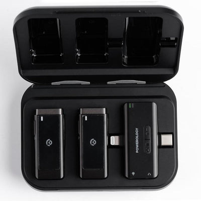 Powerology MFI Dual Connector Wireless Lavalier Microphone x2 Mic 2000mAh – Black